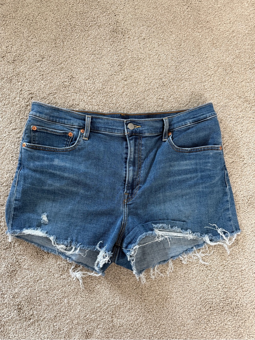 Levi's Raw Hem Distressed Denim Shorts - Dark Blue